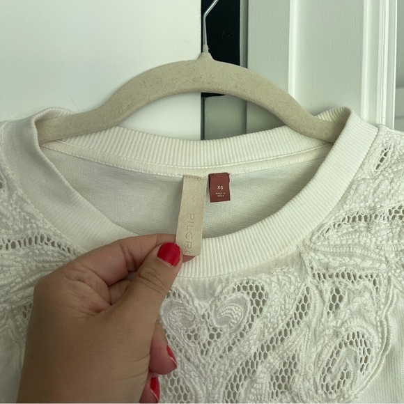 Pilcro Washed Eyelet Sweatshirt Anthropologie Ivory Top - Picture 4 of 6